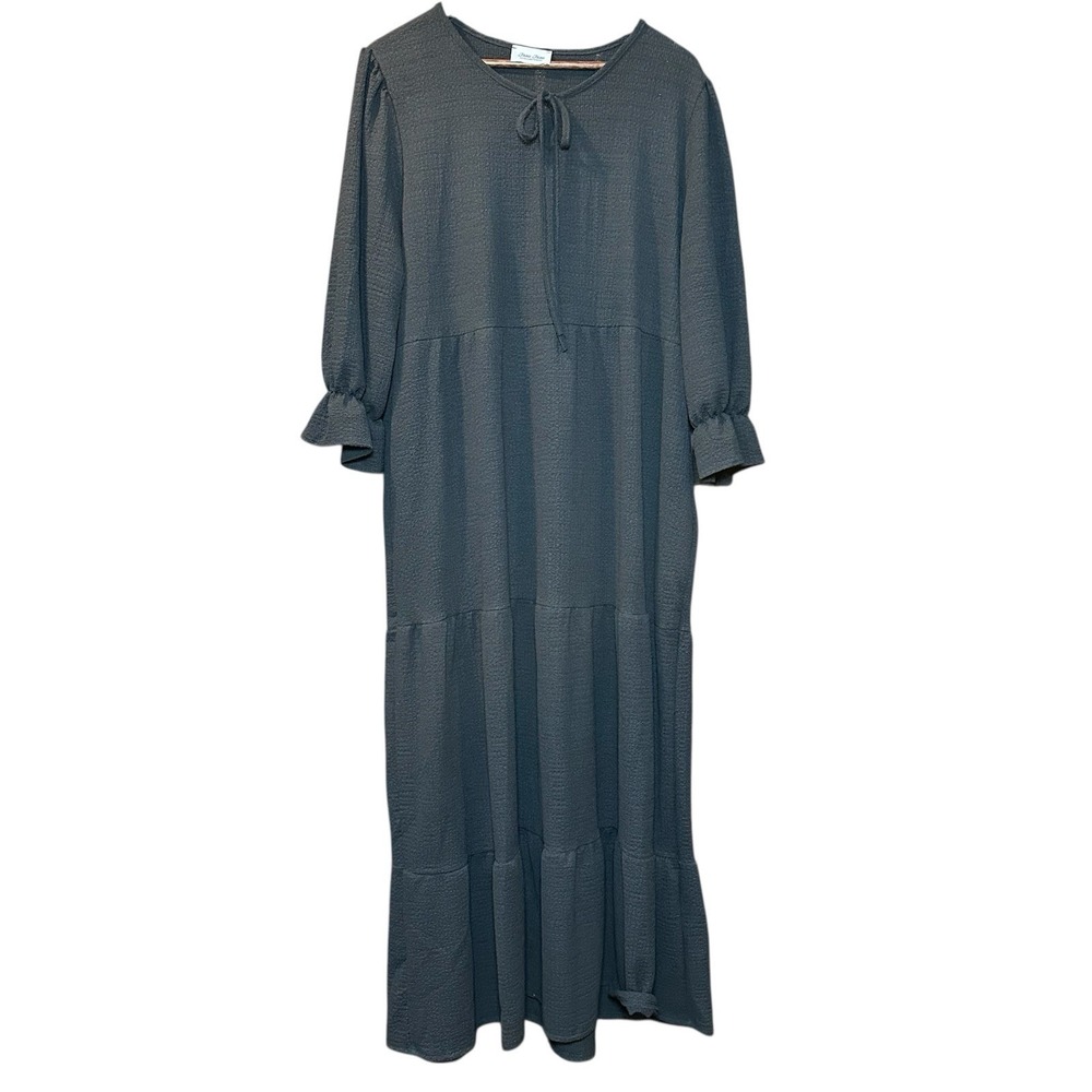 Black Tiered Maxi Dress Size XL, Textured Material, 3/4 Sleeves, Modest, Pockets